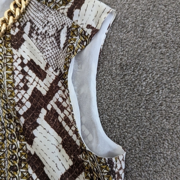 MICHAEL Kors Mixed Snake Print Georgette Shift Gold Chain Brown Dress Size 10 - Picture 6 of 15